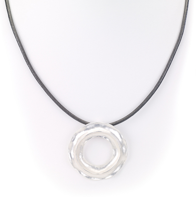 gray leather necklace with matte silver 