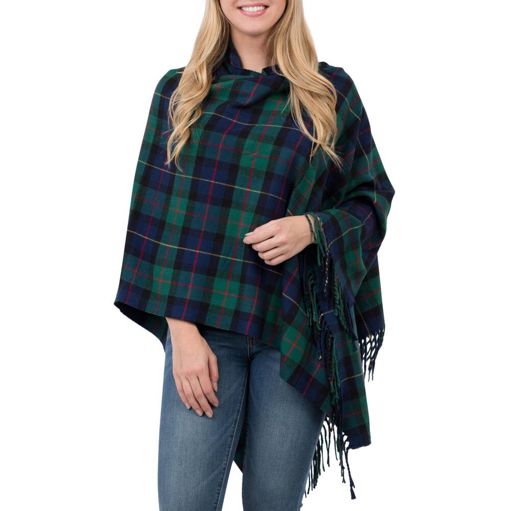 plaid poncho capes in green plaid, red tartan, black plaid and camel plaid  — MUSEUM OUTLETS