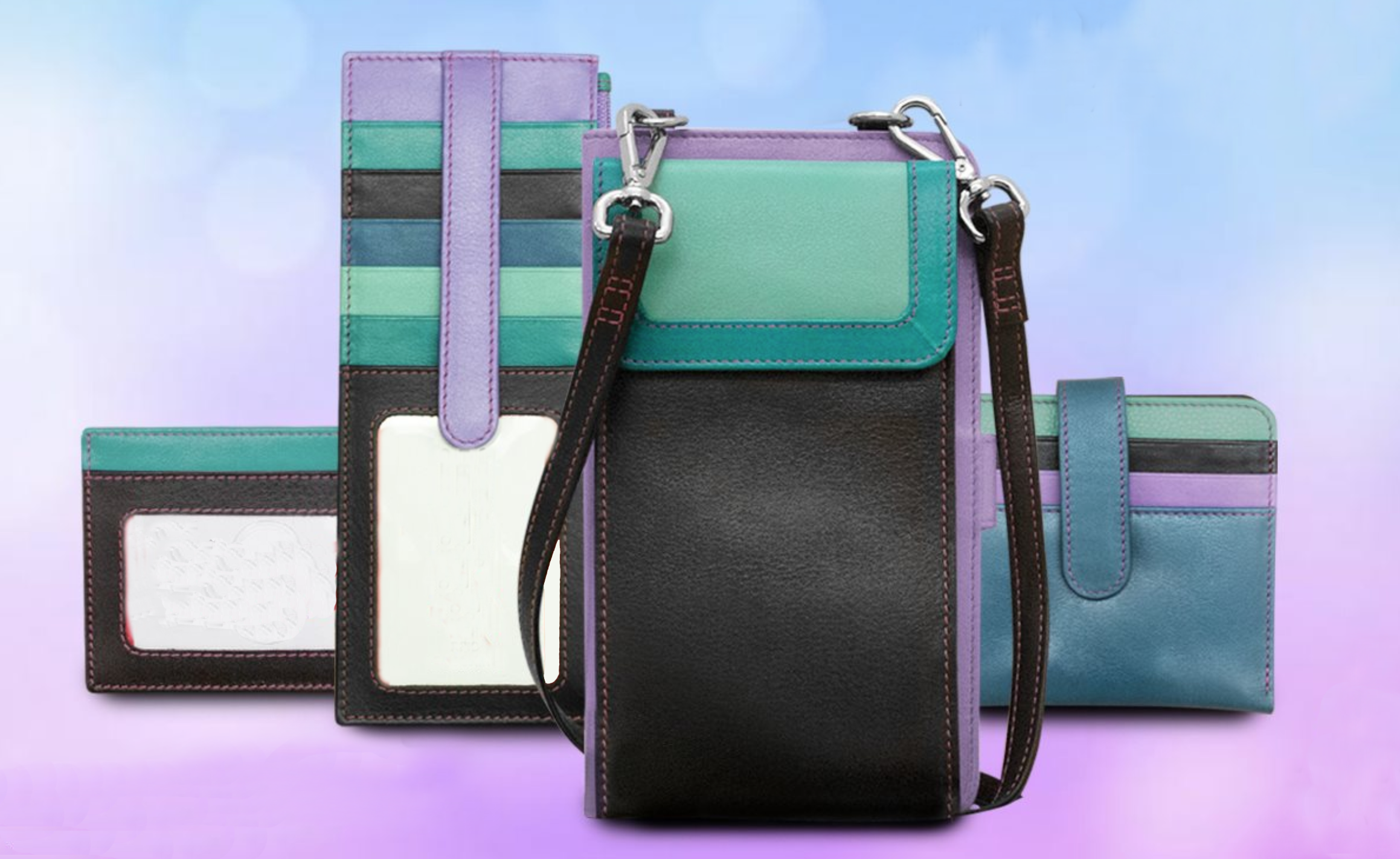 pastel leather smartphone accordion crossbody wallet — MUSEUM OUTLETS