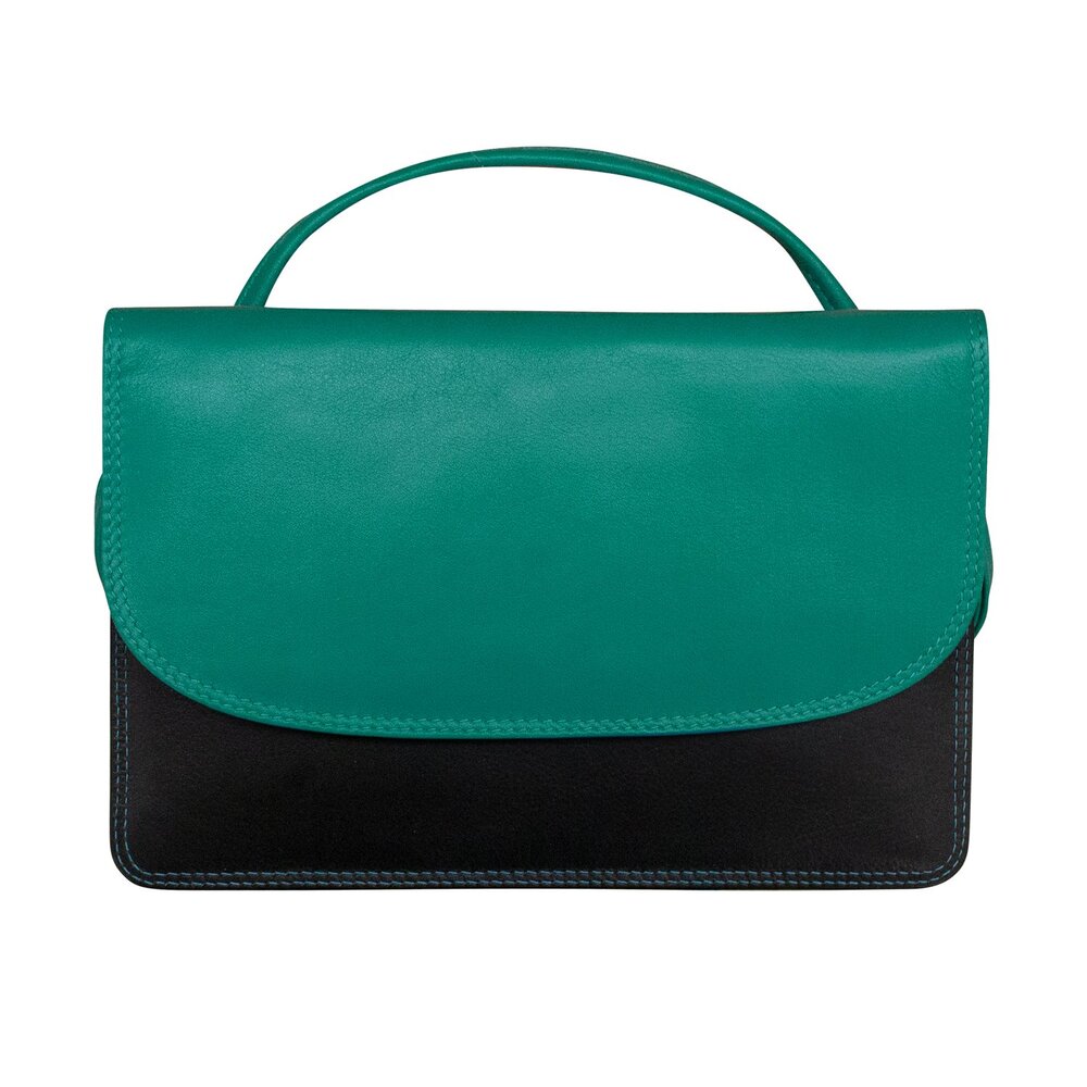 turquoise leather feed bag handbag — MUSEUM OUTLETS