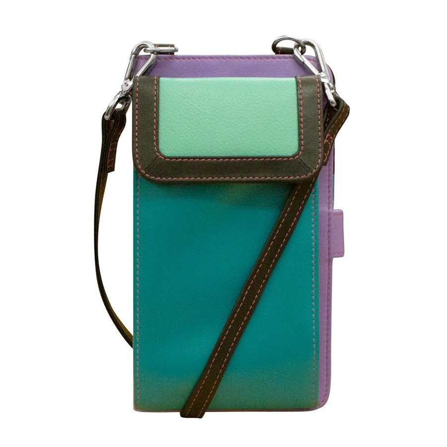 taupe leather crossbody smartphone wallet — MUSEUM OUTLETS