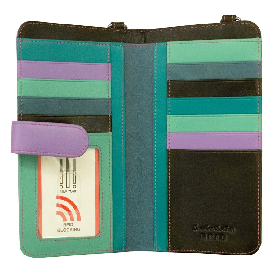 multicolor blue leather smartphone organizer crossbody wallet — MUSEUM ...