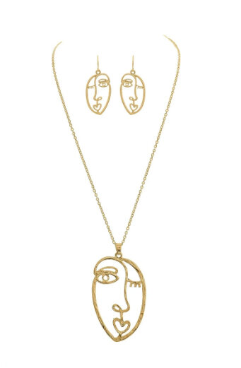 Gold Plate Wire Picasso Face Pendant Jewelry Winking Face Necklace Picasso Face Necklace Gold Plated Picasso Statement Artsy Necklace