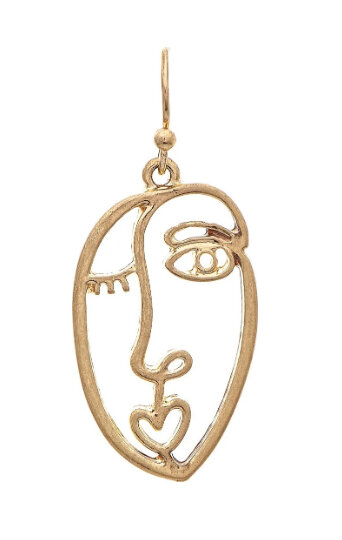 Gold Plate Wire Picasso Face Pendant Jewelry Winking Face Necklace Picasso Face Necklace Gold Plated Picasso Statement Artsy Necklace
