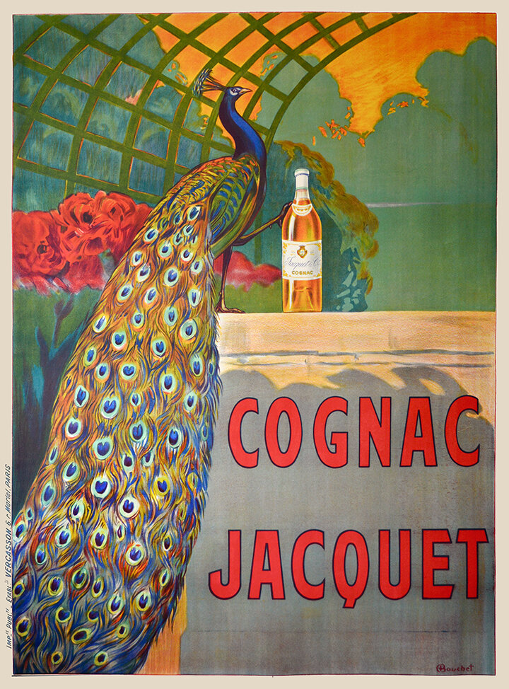 Details about   Cognac Jacquet 1910 Vintage Poster Print Fancy Peacock French Liqueur Decor 
