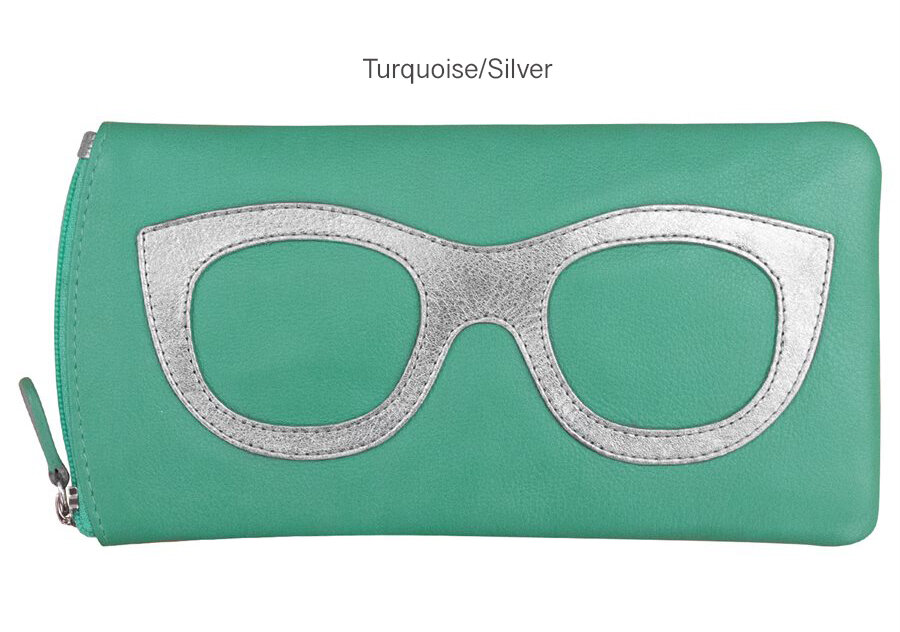 Turquoise Leather Glasses Case With Silver Foil Glasses Frame 