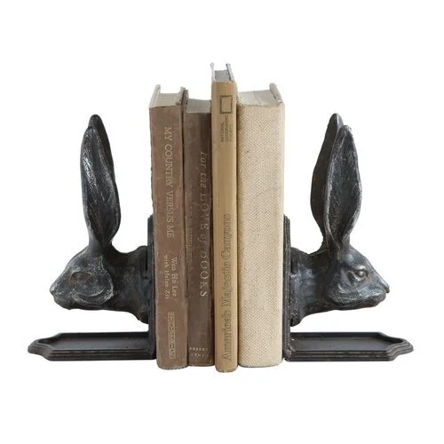 cast iron rabbit head bookends