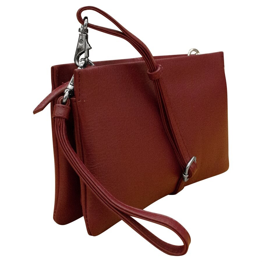 merlot leather small crossbody wristlet handbag — MUSEUM OUTLETS