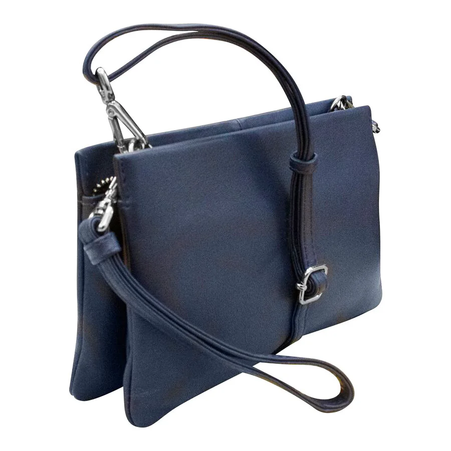 small navy leather handbag