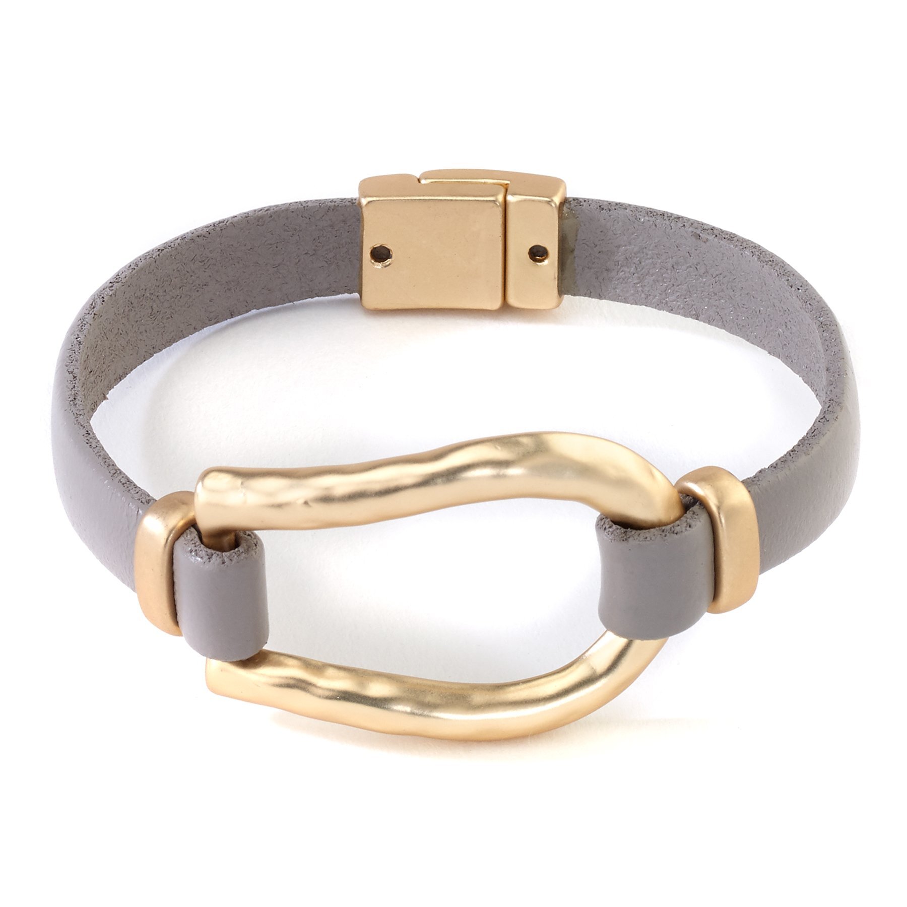 taupe leather gold stirrup bracelet — MUSEUM OUTLETS