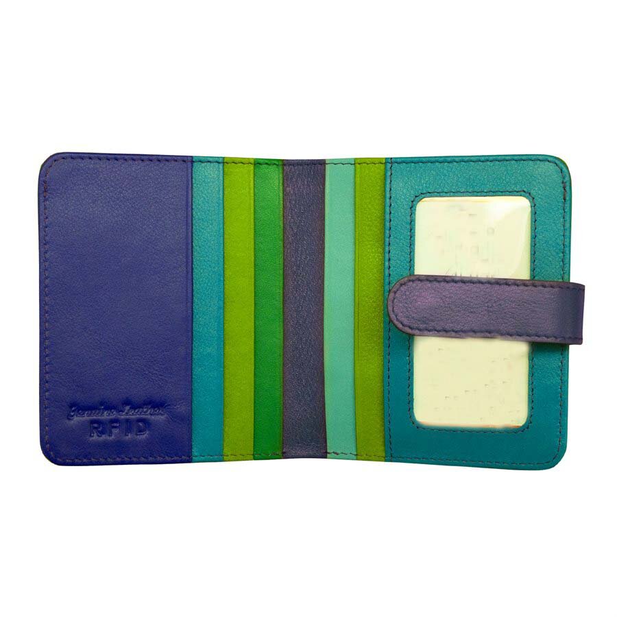 multicolor blue leather credit card wallet — MUSEUM OUTLETS