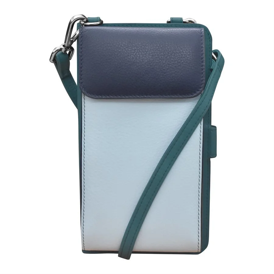 denim multi leather smartphone organizer crossbody wallet — MUSEUM