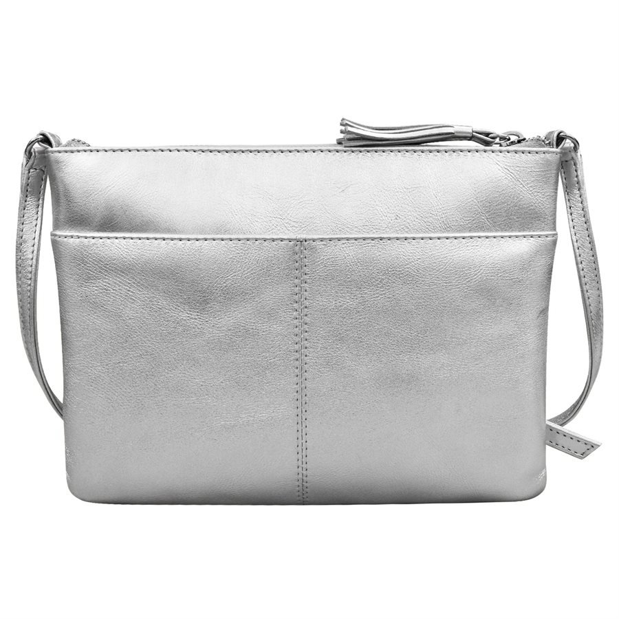 Small leather bag in SILVER .Cross body bag, shoulder bag / wristlet i –  Handmade suede bags by Good Times Barcelona