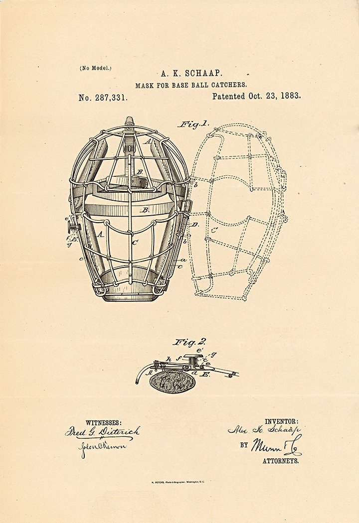 1883 Catcher’s Mask Patent Drawing Vintage Baseball Poster — MUSEUM OUTLETS