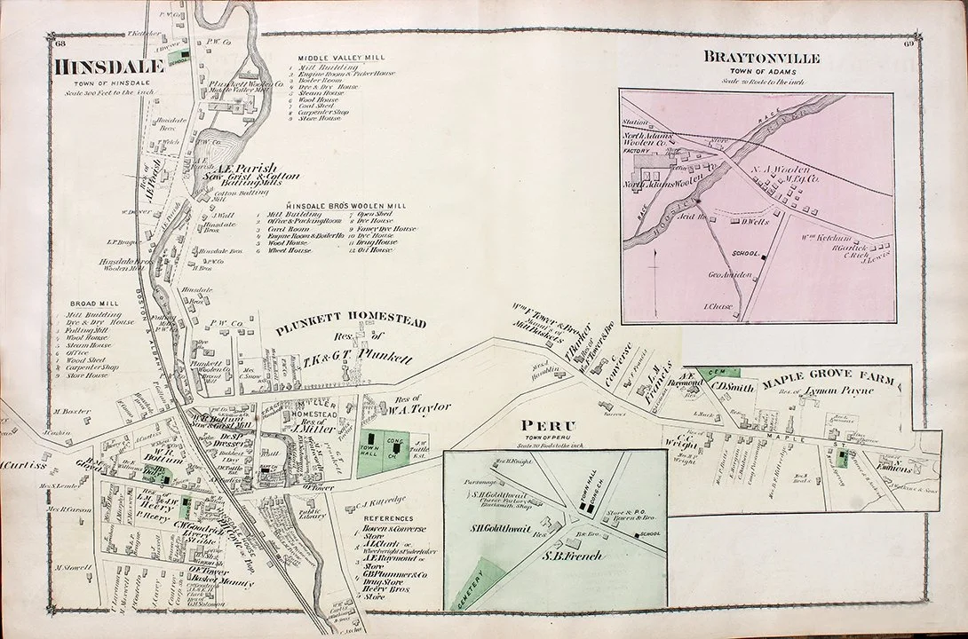 Hinsdale  Peru Braytonville 1876 Antique Massachusetts Map