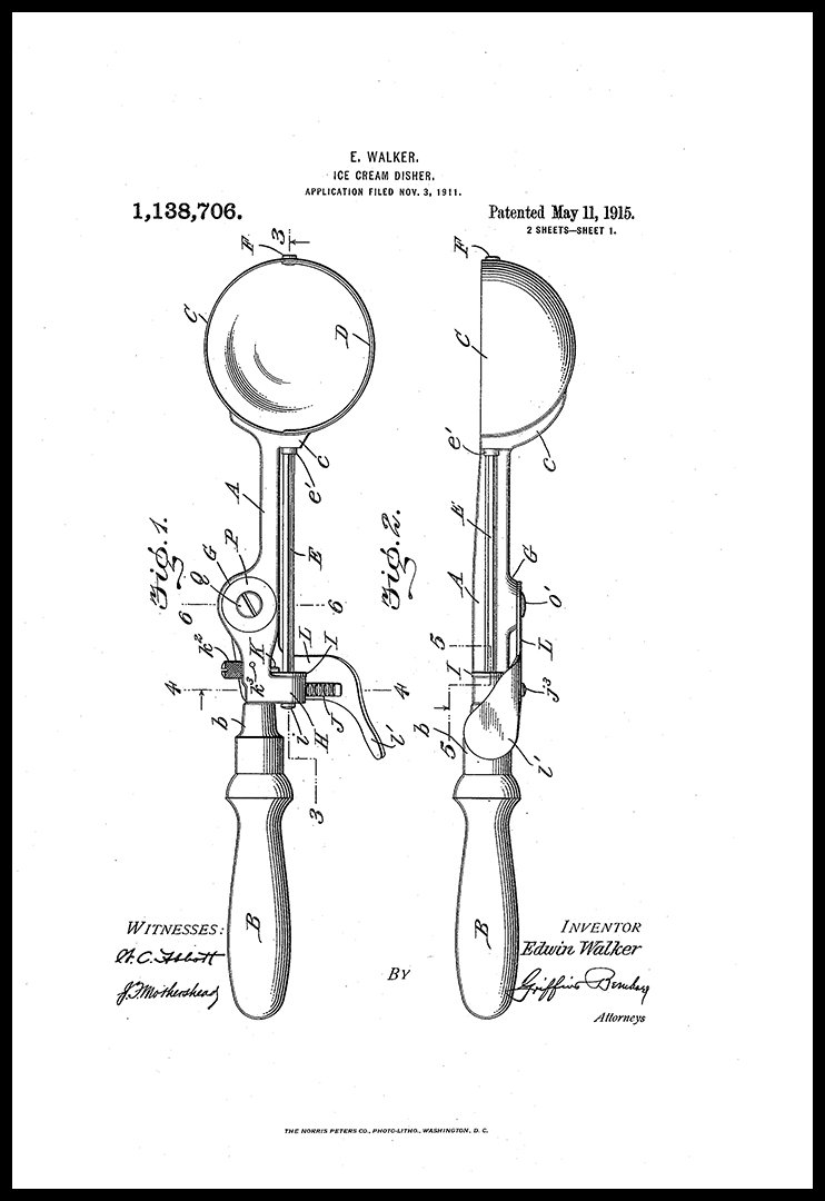 Automatically Heated Ice-Cream Scoop with Stand Vintage Patent Drawing  Greeting Card for Sale by TheYoungDesigns