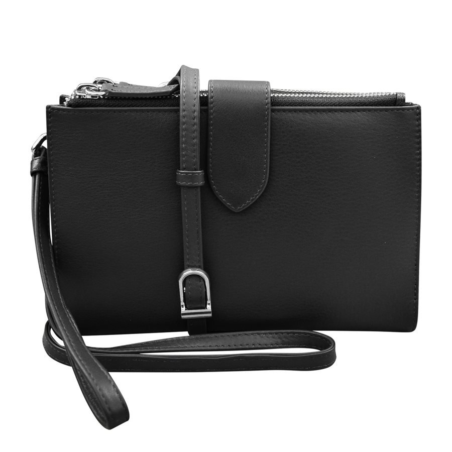 black leather crossbody smartphone wallet — MUSEUM OUTLETS