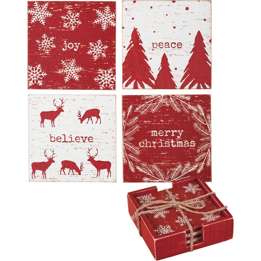 joy peace believe merry christmas coasters — MUSEUM OUTLETS