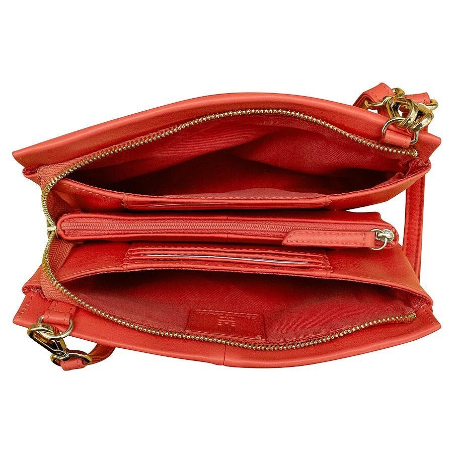 coral leather small crossbody/wristlet handbag — MUSEUM OUTLETS