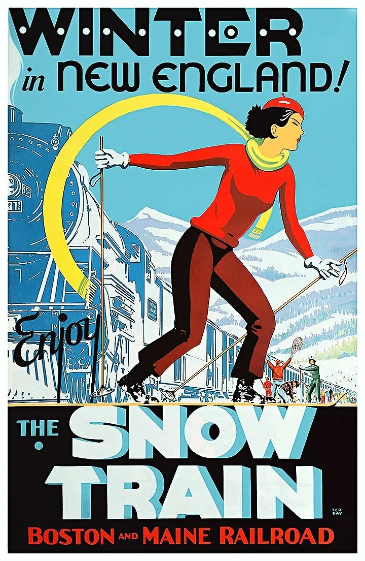 winter new england snow train vintage poster museum outlets
