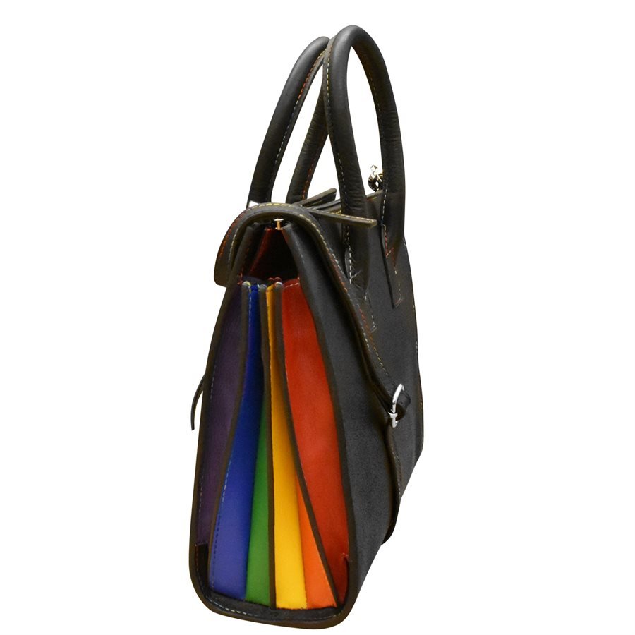 rainbow accordion black leather satchel — MUSEUM OUTLETS