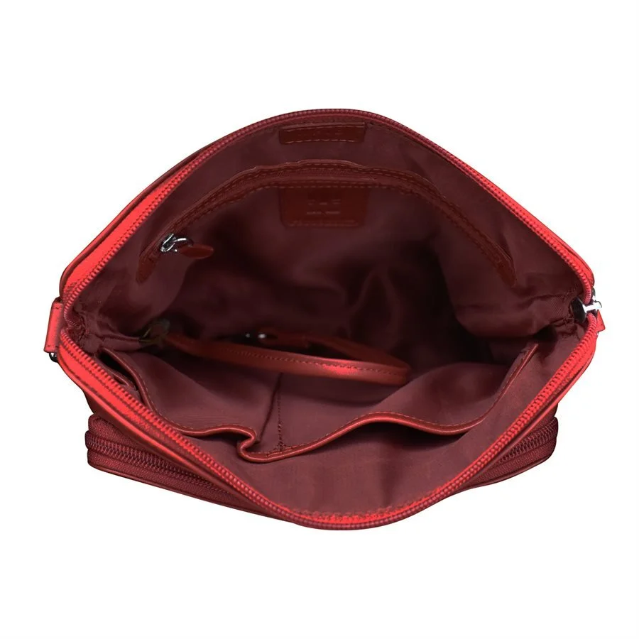 Red leather crossbody organizer handbag — MUSEUM OUTLETS