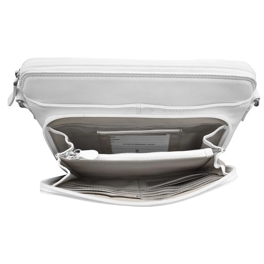 white crossbody leather organizer handbag — MUSEUM OUTLETS