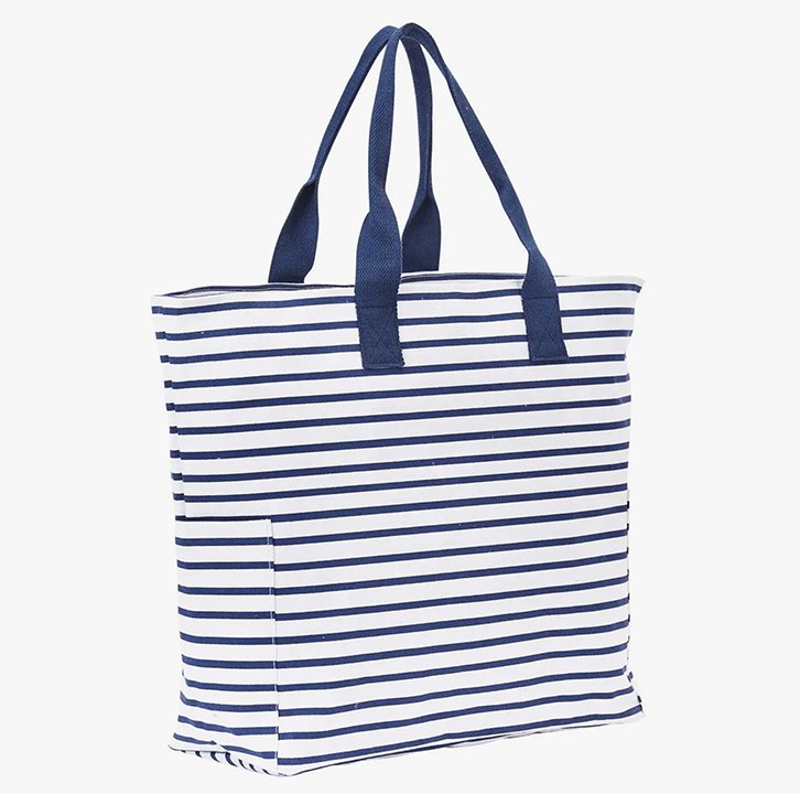 navy stripe canvas carryall tote — MUSEUM OUTLETS
