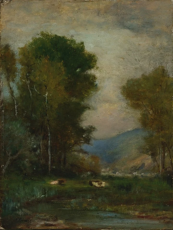 George Inness Cows by a Stream Fine Art Print