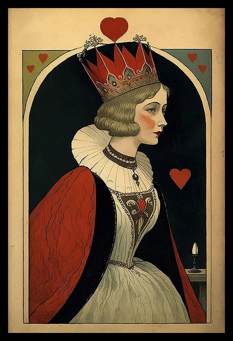 Queen of Hearts Vintage Illustration Poster or Card