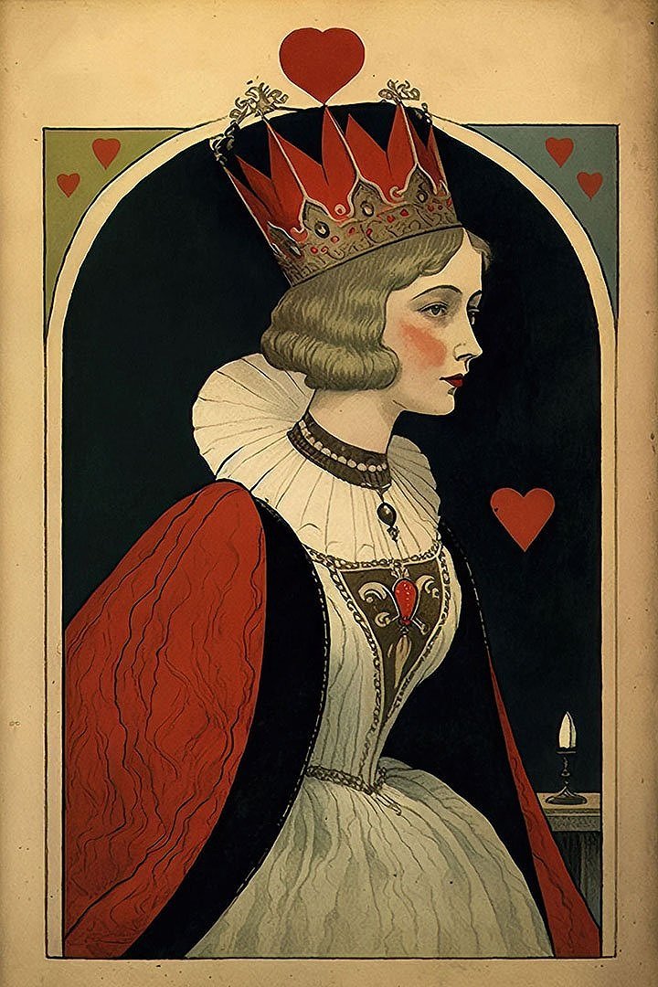 Queen of Hearts Vintage Illustration Poster or Card