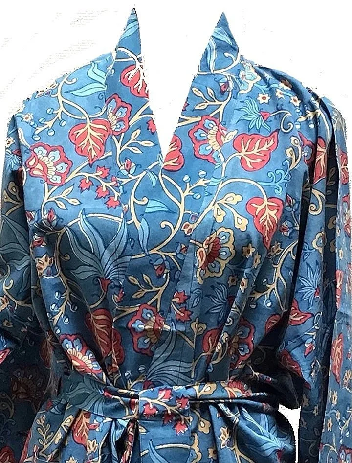indo blue hand block print kimono robe