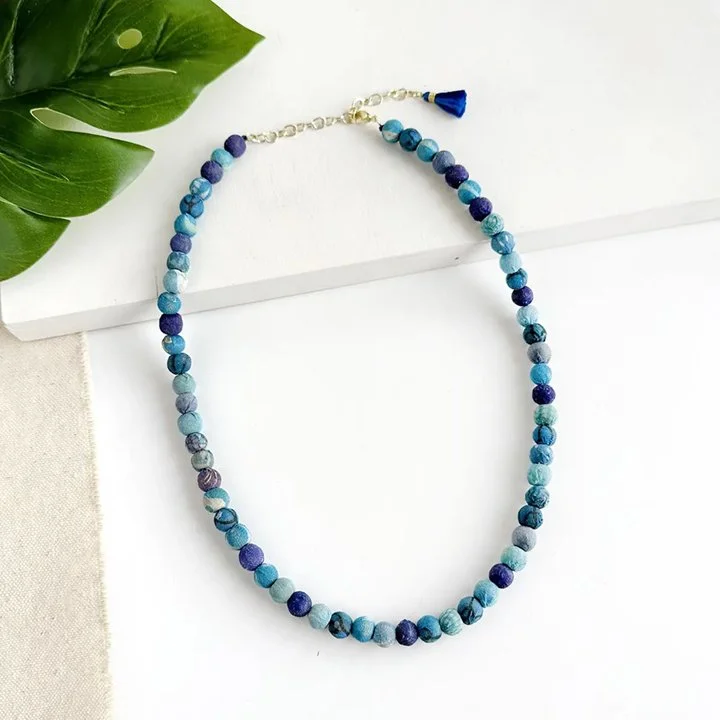 azure single strand kantha necklace