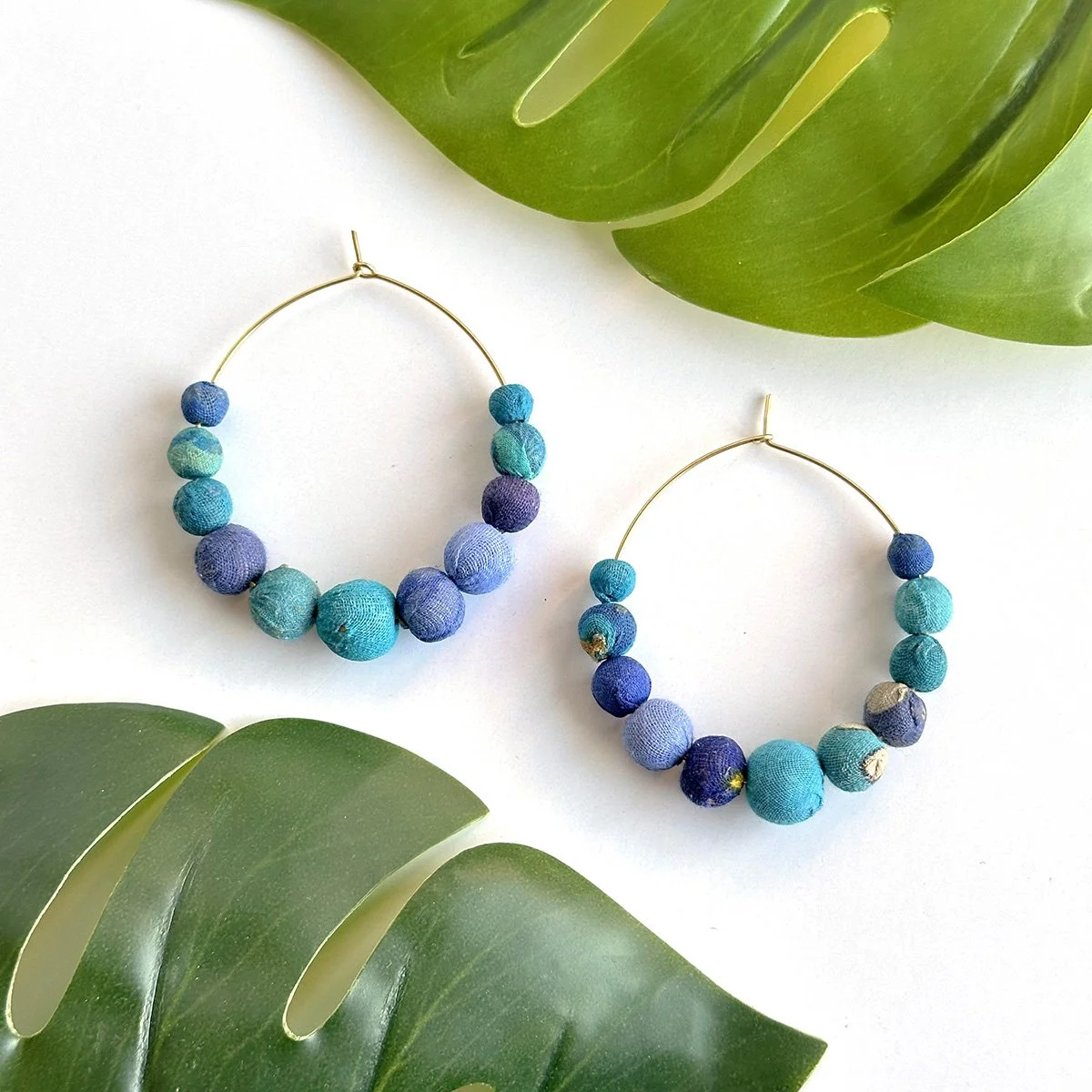 Azure Kantha Hoop Earrings