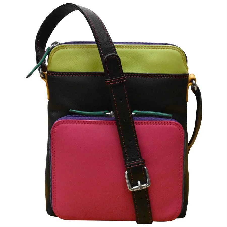 small multi color black brights crossbody leather organizer - Main Image