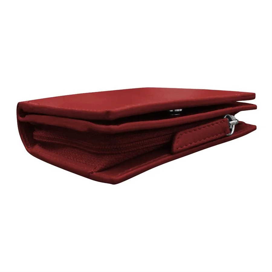 red leather small snap wallet