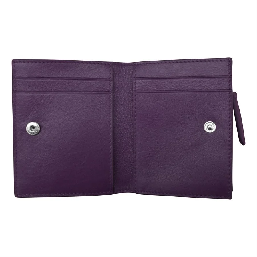 purple leather small snap wallet