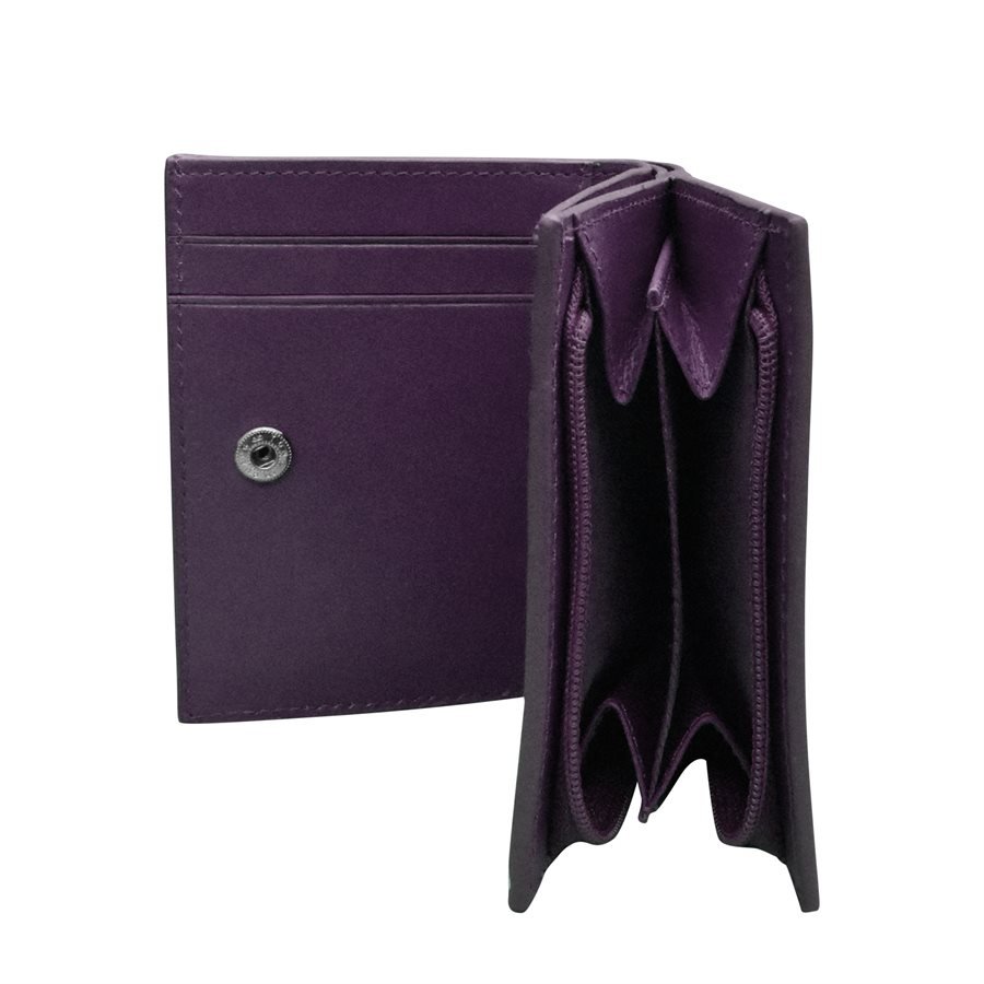 purple leather small snap wallet