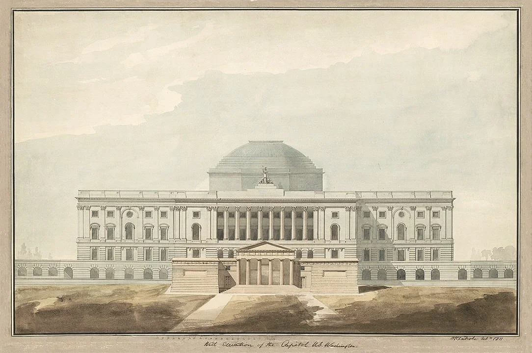 1811 Washington Capital Building Antique Architectural Drawing
