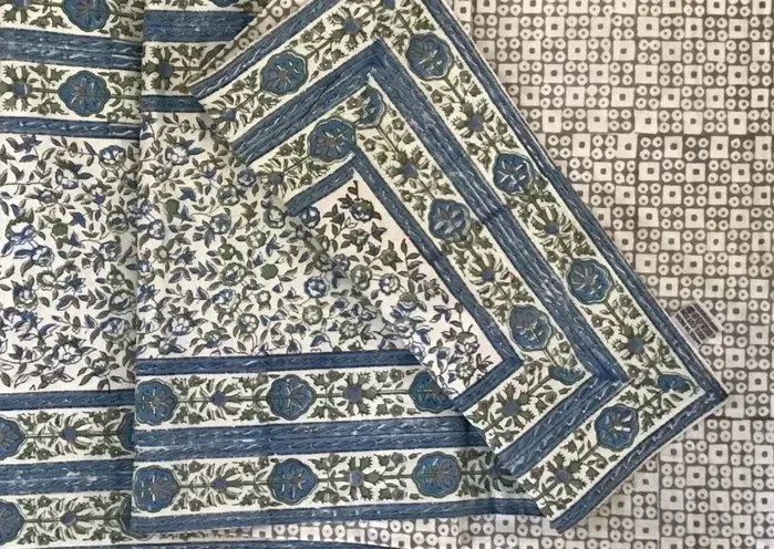 cornwall blue hand block printed tablerunner