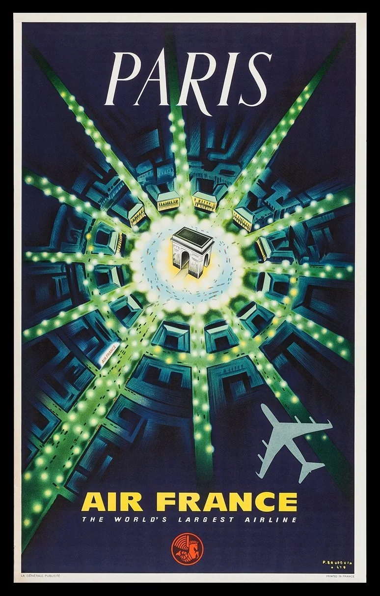 Arc du Triomphe Paris Vintage Aviation Travel Poster
