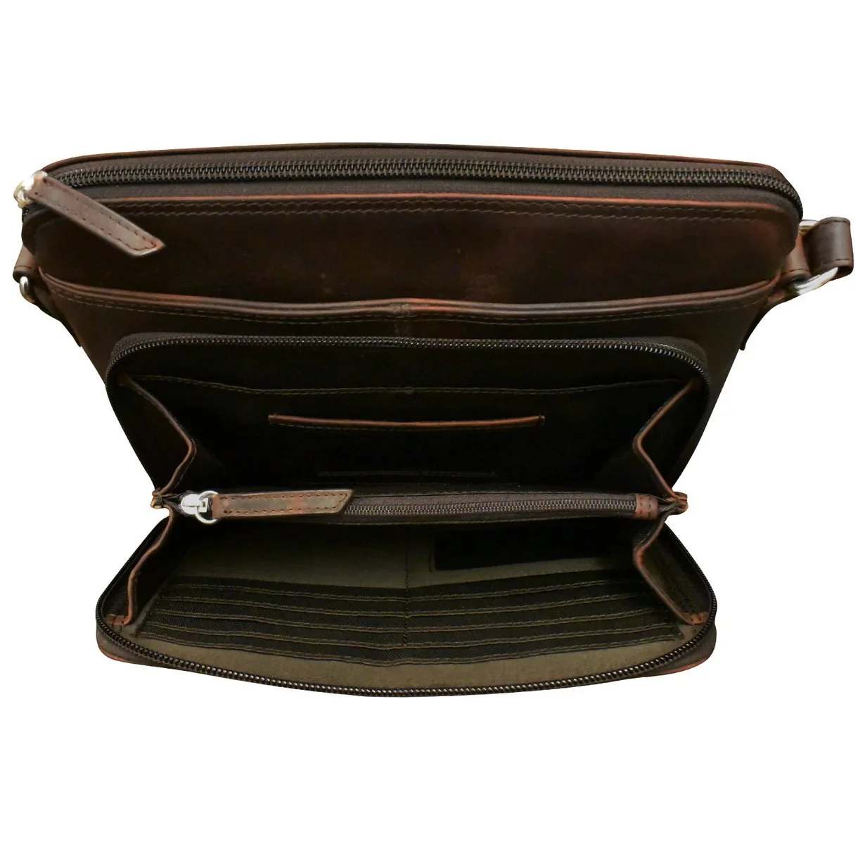 chocolate leather crossbody organizer handbag