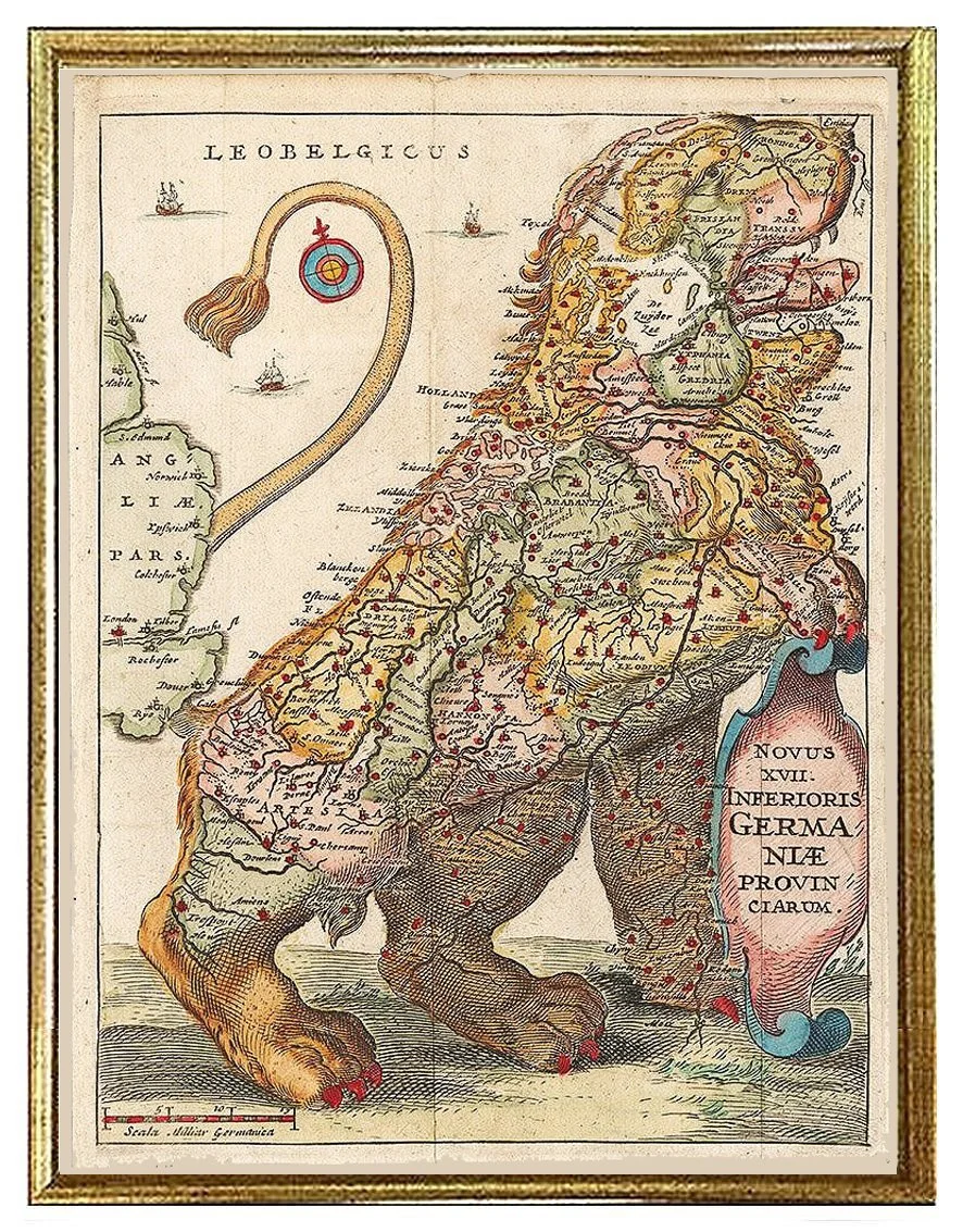 Old World Map Leo Belgicus Map by Famiano Strada 1648