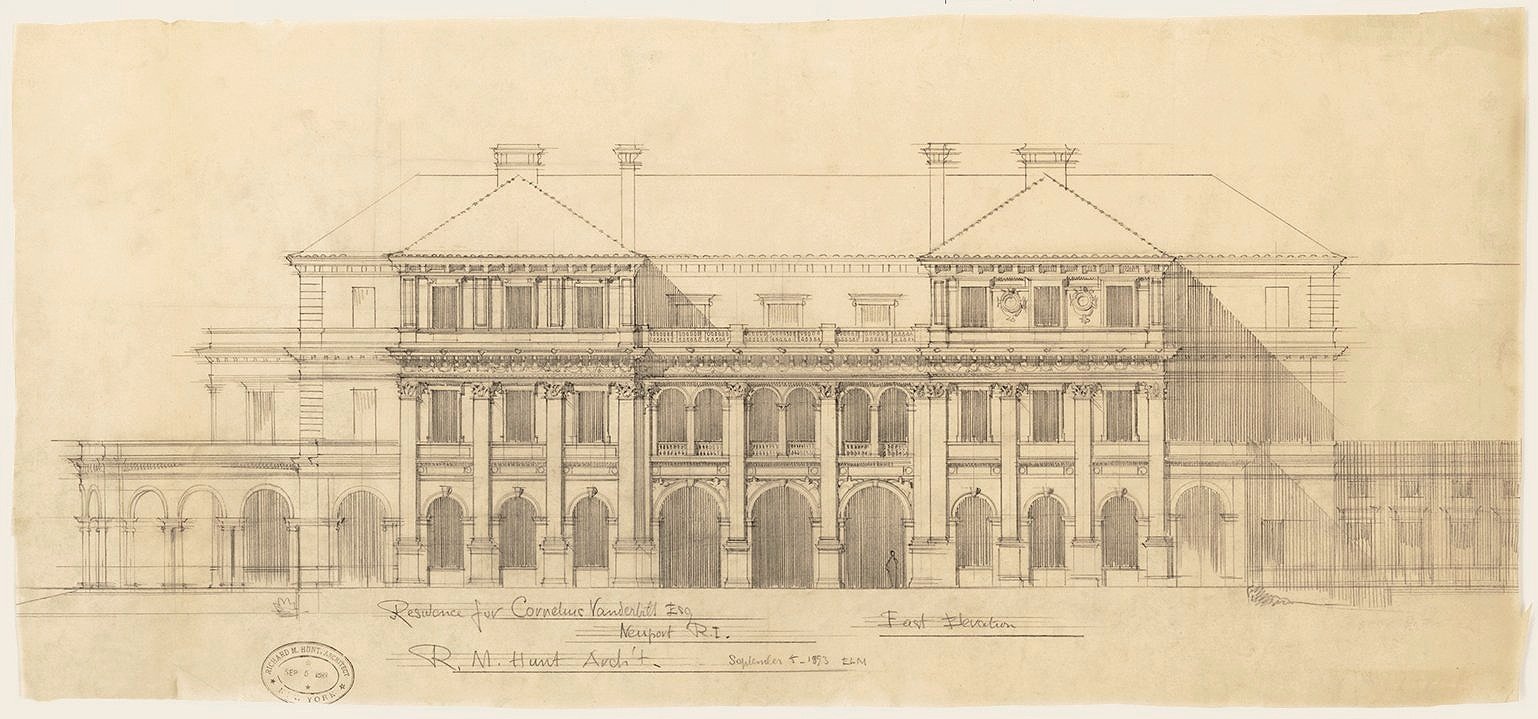 The Breakers Newport Mansion Vintage Architectural Print - East Elevation