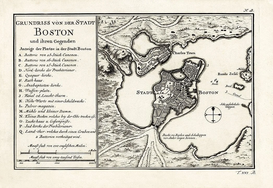 1758 antique boston massachusetts map