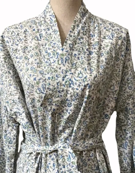 cornwall blue hand block printed robe kimono