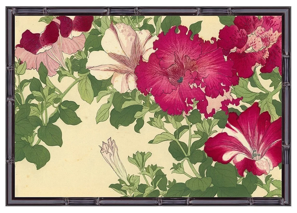 Japanese Woodblock Petunias Antique Asian Print
