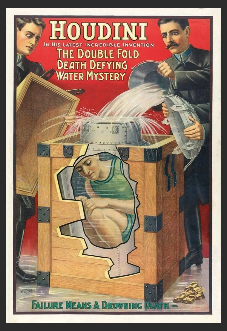 Houdini Water Tank Mystery Vintage Magic Poster .