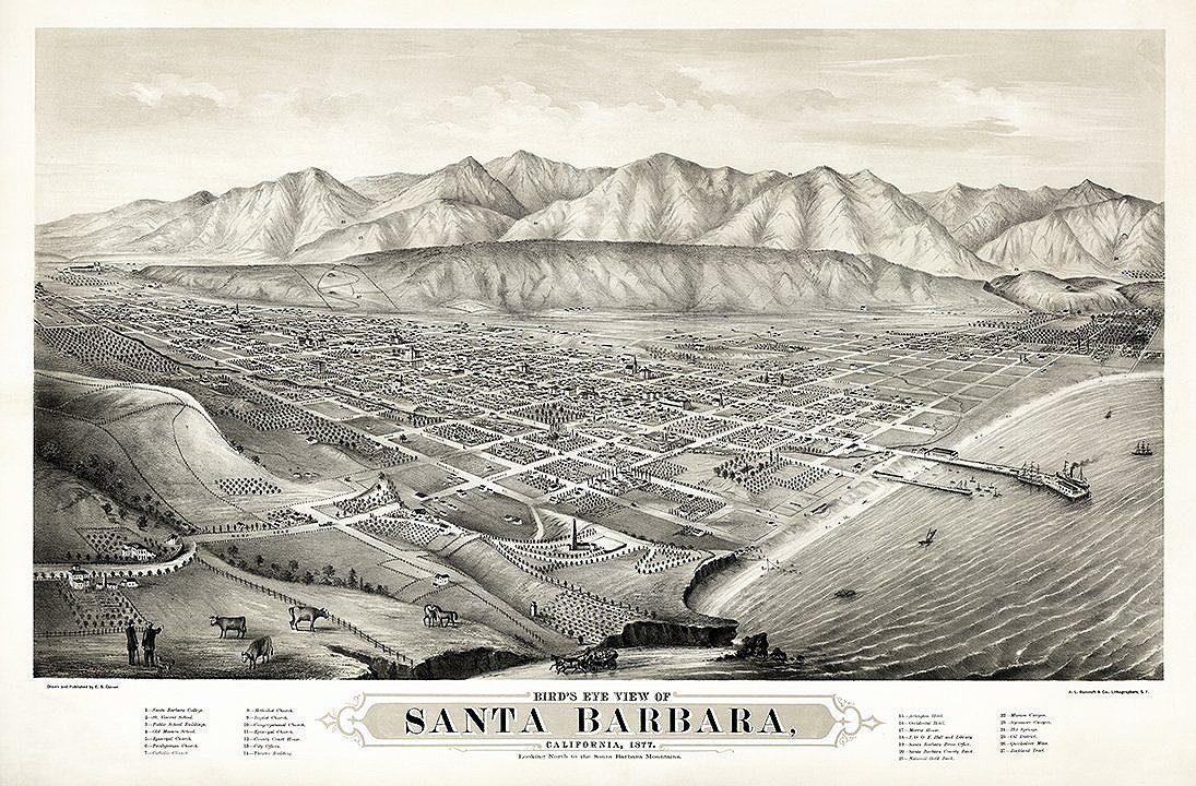 1877 Santa Barbara Antique California Map