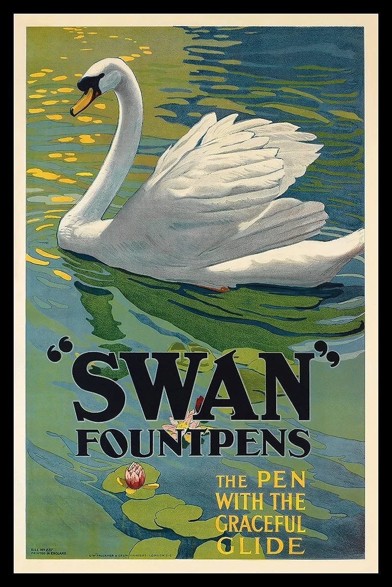 swan fountain pens vintage advertising poster